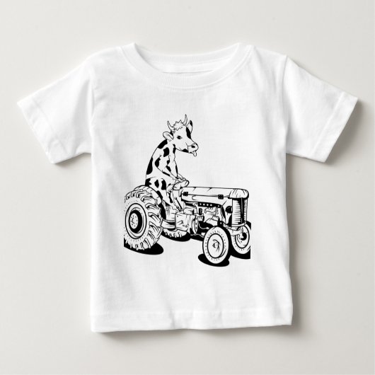 トラクターを運転している牛 ベビーTシャツ (正面)