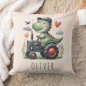 トラクターを運転するかわいいトレックス恐竜 クッション (ブランケット)