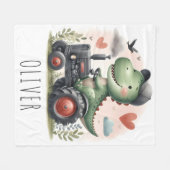 トラクターを運転するかわいいトレックス恐竜 フリースブランケット (正面(横))