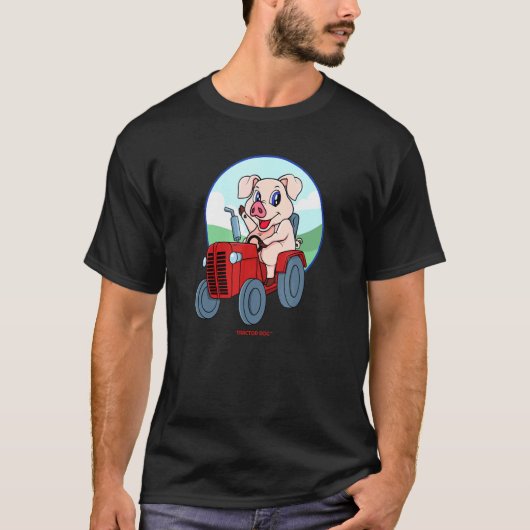 トラクターを運転するピグ Tシャツ (正面)