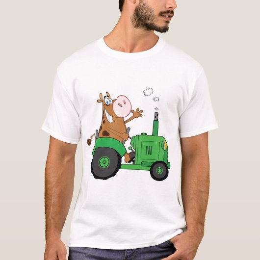 トラクターを運転する牛 Tシャツ (正面)