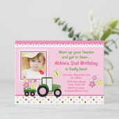 トラクターガール誕生日招待状5x7フォトカード 招待状 (スタンド正面)
