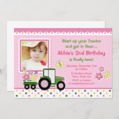 トラクターガール誕生日招待状5x7フォトカード 招待状 (正面/裏面)