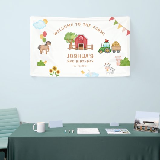 トラクターキュートレッドバーンアニマルズバースデーパーティー 横断幕 (トレードショー)