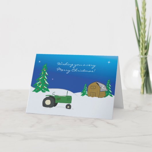 トラクタークリスマスカード:冬の納屋のシーン シーズンカード (正面)