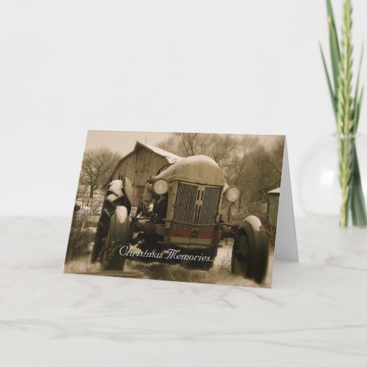 トラクタークリスマスカード：古いトラクターメモリ シーズンカード (正面)