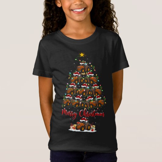 トラクタークリスマスツリーライトトラクおもしろいタークリスマス Tシャツ (正面)