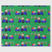 トラクターサンタとギフトクリスマス ラッピングペーパー (フラット)