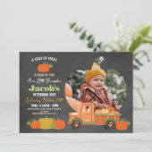 トラクターズカボチャ誕生日第1写真少年チョーク 招待状 (スタンド正面)