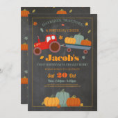 トラクターズカボチャ誕生日1stワン秋チョーク 招待状 (正面/裏面)