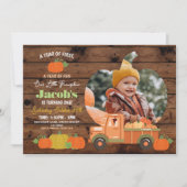 トラクターズカボチャ誕生日1st写真ボーイズ1 招待状 (正面)