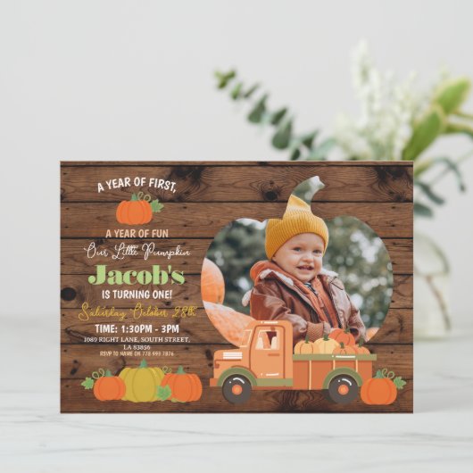 トラクターズカボチャ誕生日1st写真ボーイズ1 招待状 (スタンド正面)