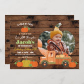 トラクターズカボチャ誕生日1st写真ボーイズ1 招待状 (正面/裏面)