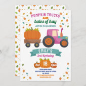 トラクターズパンプキン誕生日ハーベストパーティーガールズ 招待状 (正面/裏面)