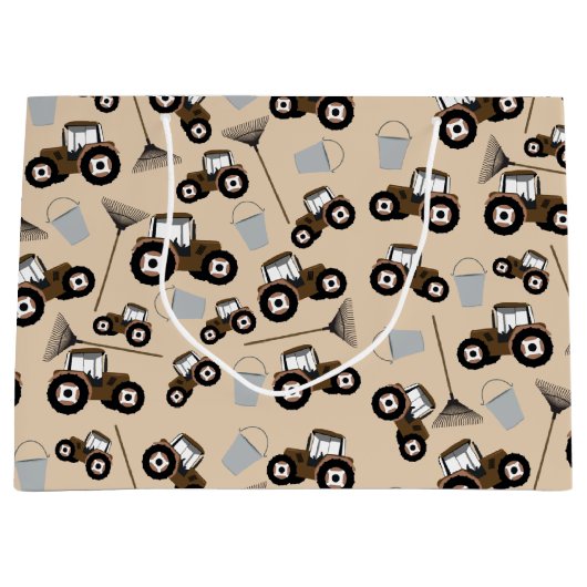 トラクタートラックパターンファーム機器ラッピングパップ ラージペーパーバッグ (正面)