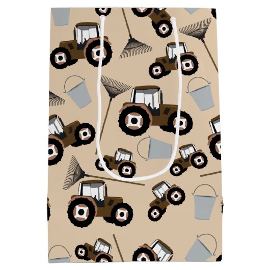 トラクタートラックパターンファーム機器 ミディアムペーパーバッグ (裏面)