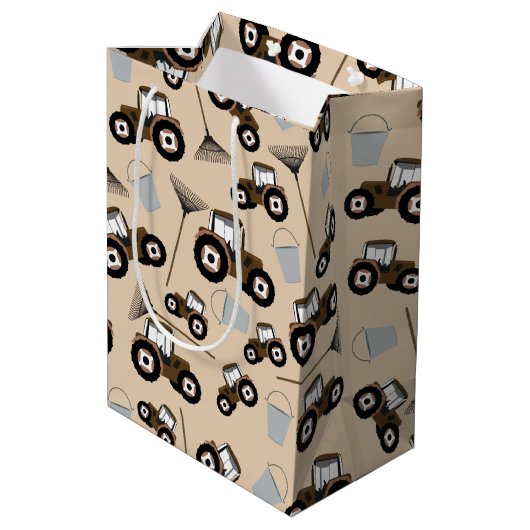 トラクタートラックパターンファーム機器 ミディアムペーパーバッグ (裏面アングル)