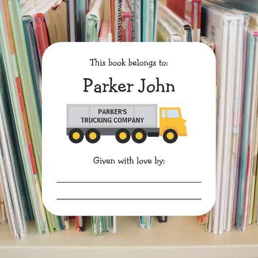 トラクタートレーラートラックチルドレン蔵書票 スクエアシール