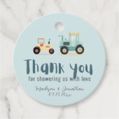 トラクタードライバーファーム男の子の赤ちゃんシャワーメッセージカード フェイバータグ (正面)