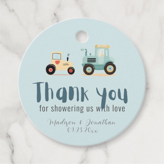 トラクタードライバーファーム男の子の赤ちゃんシャワーメッセージカード フェイバータグ (正面)