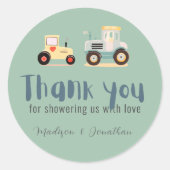 トラクタードライバーファーム男の子の赤ちゃん感謝していシャワーあなた ラウンドシール (正面)