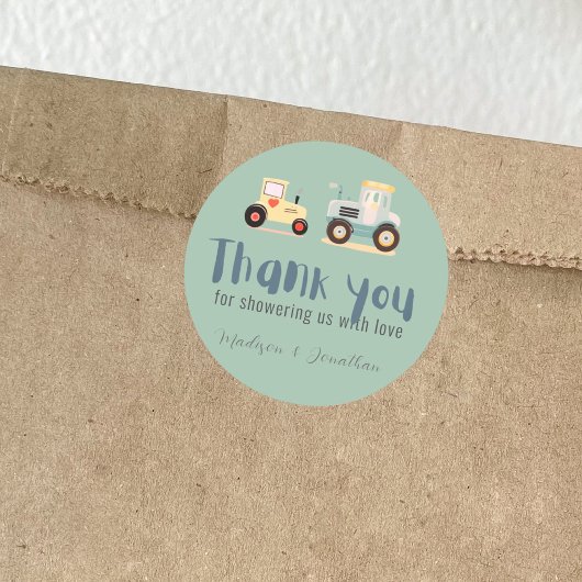 トラクタードライバーファーム男の子の赤ちゃん感謝していシャワーあなた ラウンドシール