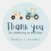 トラクタードライバーファーム男の子の赤ちゃん感謝していシャワーあなた ラウンドシール (正面)