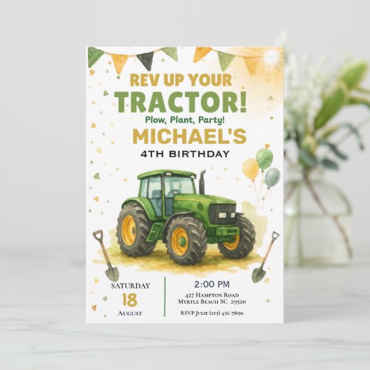 トラクターバースデーパーティーの招待 招待状 (スタンド正面)