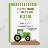 トラクターバースデーパーティーへの招待inグリーン 招待状 (正面/裏面)