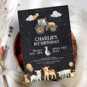 トラクターバースデーパーティーウォーターカラーファーム動物 招待状