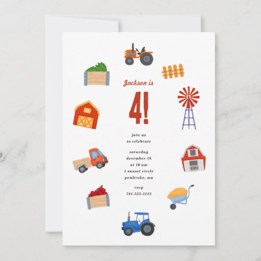 トラクターバースデーパーティー 招待状 (正面)