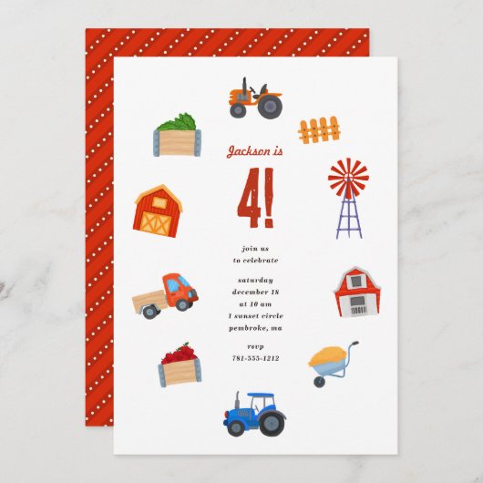 トラクターバースデーパーティー 招待状 (正面/裏面)