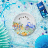 トラクターパンプキンブルー水彩紙プレート ペーパープレート (パーティー)