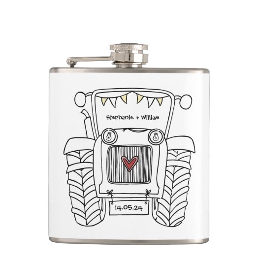 トラクターパーソナライズされたカントリー結婚式の贈り物 フラスク (正面)