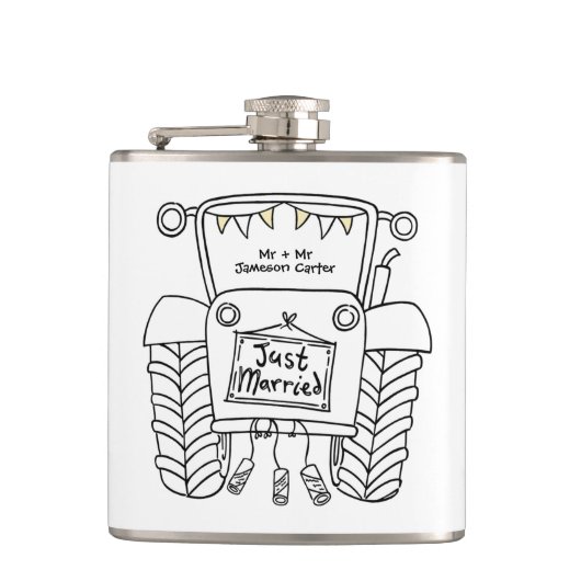 トラクターパーソナライズされたカントリー結婚式の贈り物 フラスク (正面)