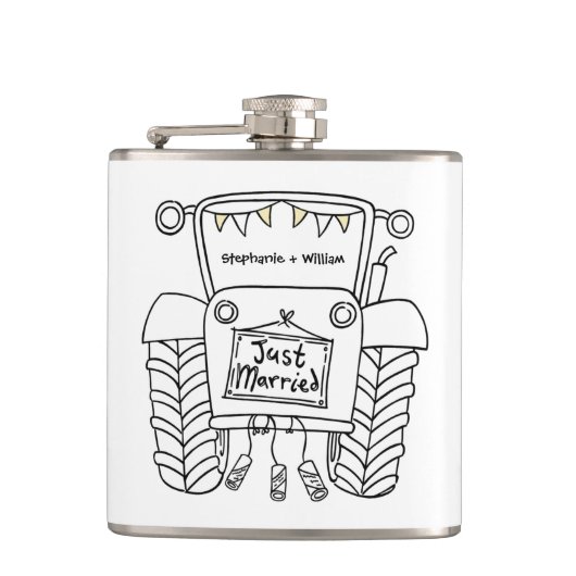 トラクターパーソナライズされたカントリー結婚式の贈り物 フラスク (正面)