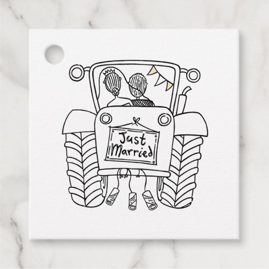 トラクターパーソナライズされたカントリー結婚式メッセージカード フェイバータグ (正面)