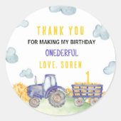 トラクターファームの誕生日パーティーの好意ラベル ラウンドシール (正面)