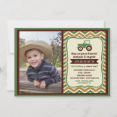 トラクターファームハウスボーイバースデーパーティー 招待状 (正面)