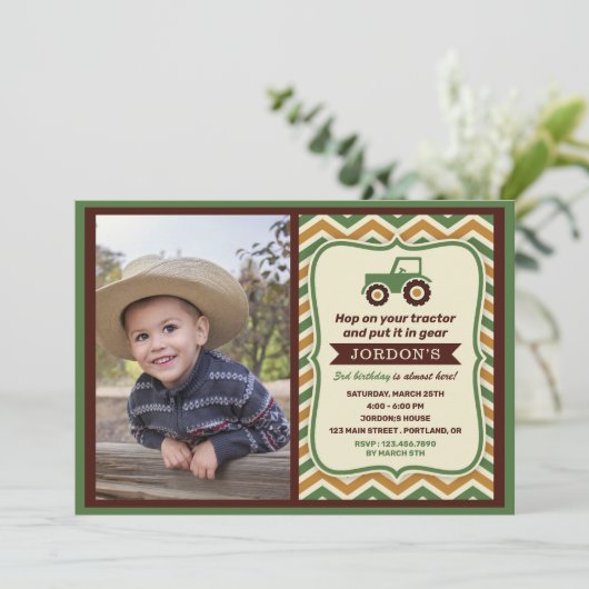 トラクターファームハウスボーイバースデーパーティー 招待状 (スタンド正面)