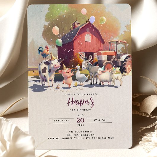 トラクターファームバースデーパーティーブメントバーン 招待状