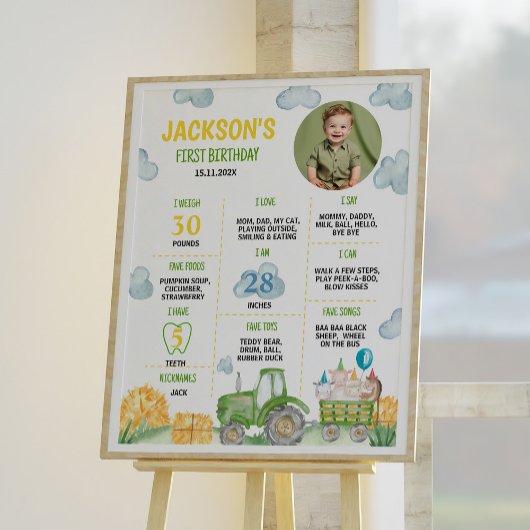 トラクターファーム動物の誕生日パーティマイルストーンサイン ポスター
