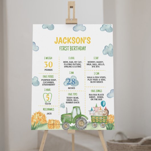 トラクターファーム動物の誕生日パーティマイルストーンサイン ポスター