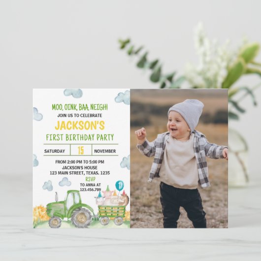トラクターファーム動物の誕生日パーティーの招待 招待状 (スタンド正面)