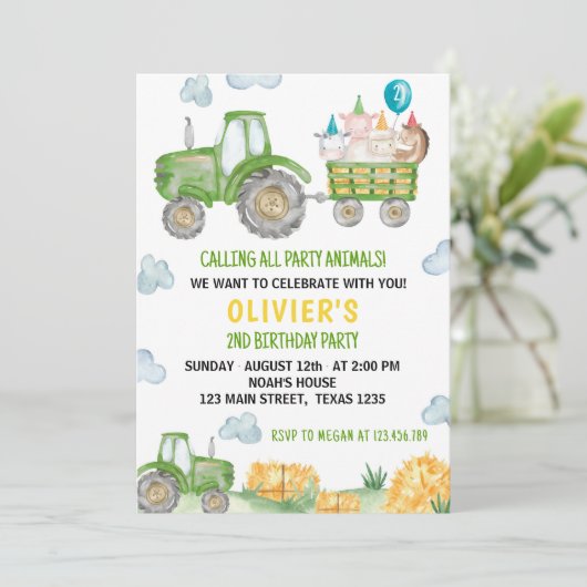 トラクターファーム動物の誕生日パーティーの招待 招待状 (スタンド正面)