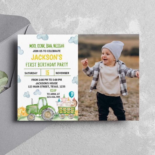 トラクターファーム動物の誕生日パーティーの招待 招待状