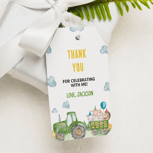 トラクターファーム動物の誕生日パーティーサンキューユユーラベル ギフトタグ