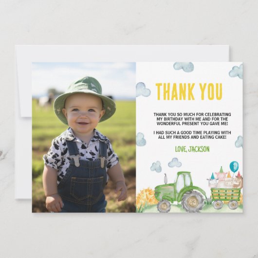 トラクターファーム動物誕生日写真サンキューカード サンキューカード (正面)