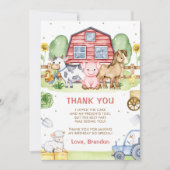 トラクターファーム動物1st誕生日 サンキューカード (正面)