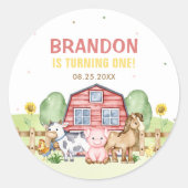 トラクターファーム動物1st誕生日 ラウンドシール (正面)